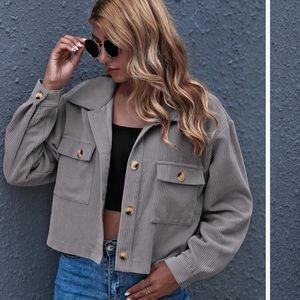 Crop corduroy shacket